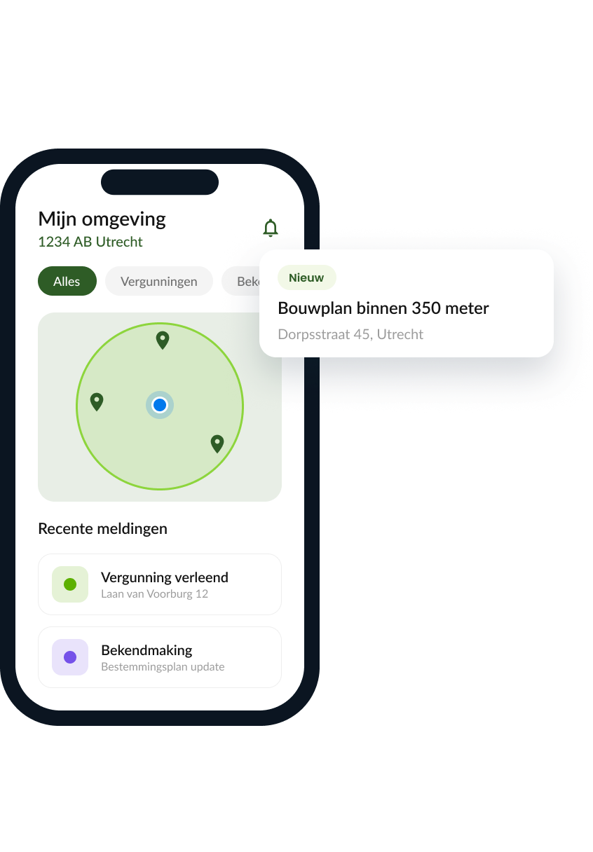 De OmgevingsAlert-app met een locatiegerichte melding voor omwonenden